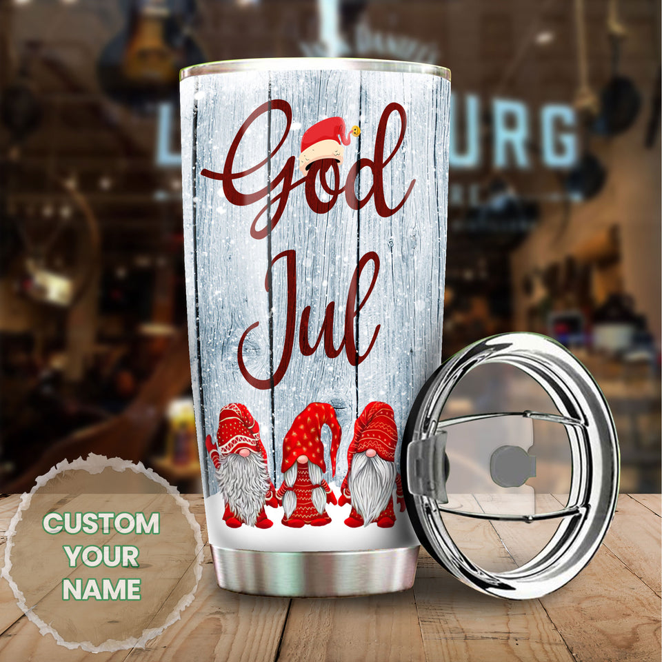 Camellia Personalized Gnomes God Jul Christmas Stainless Steel Tumbler - Double-Walled Insulation Thermal Cup With Lid Gift For Xmas Holiday