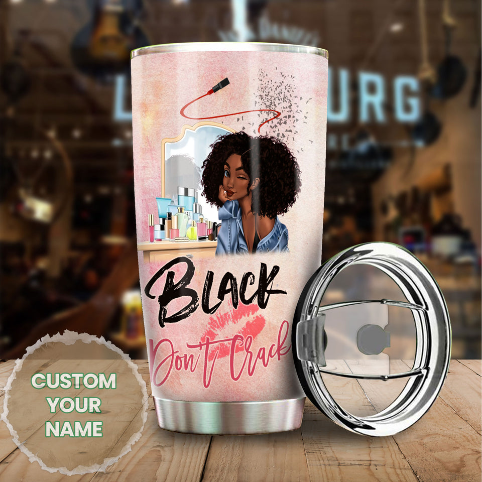 Camellia Personalized Black Don't Crack Afro Girl Stainless Steel Tumbler - Double-Walled Insulation Thermal Cup With Lid Gift For Strong Girl Women