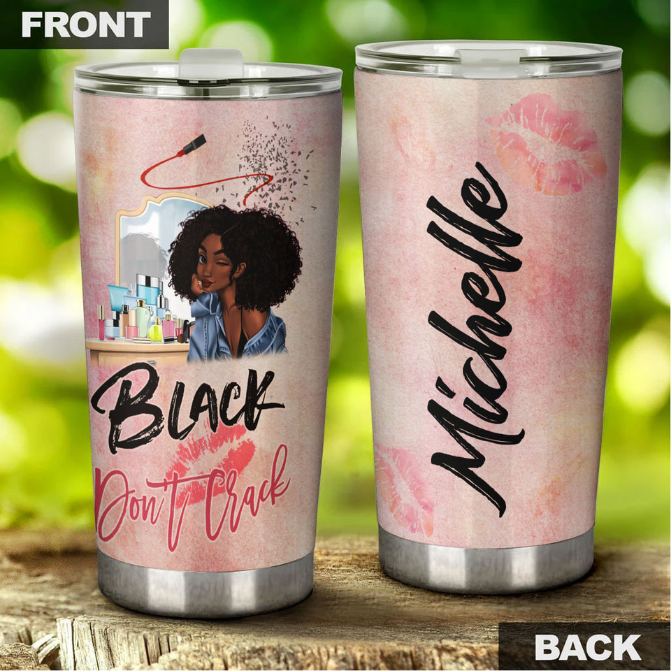 Camellia Personalized Black Don't Crack Afro Girl Stainless Steel Tumbler - Double-Walled Insulation Thermal Cup With Lid Gift For Strong Girl Women