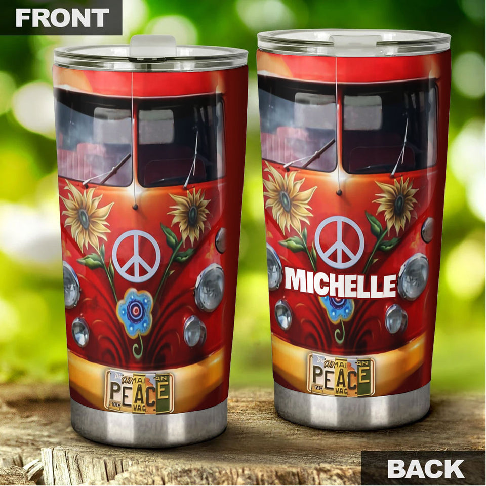 Camellia Personalized Sunflower Hippie Peace Lover Graphics Stainless Steel Tumbler - Double-Walled Insulation Thermal Cup With Lid Gift For Hipster