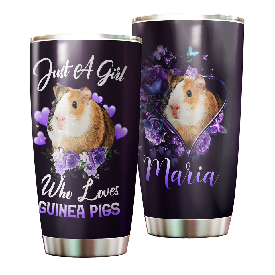 Camellia Personalized Hamster Just A Girl Loves Guinea Pigs Stainless Steel Tumbler - Double-Walled Insulation Travel Thermal Cup With Lid Gift For Guinea Pigs Hammy Lover Girl