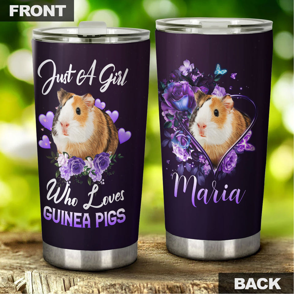Camellia Personalized Hamster Just A Girl Loves Guinea Pigs Stainless Steel Tumbler - Double-Walled Insulation Travel Thermal Cup With Lid Gift For Guinea Pigs Hammy Lover Girl