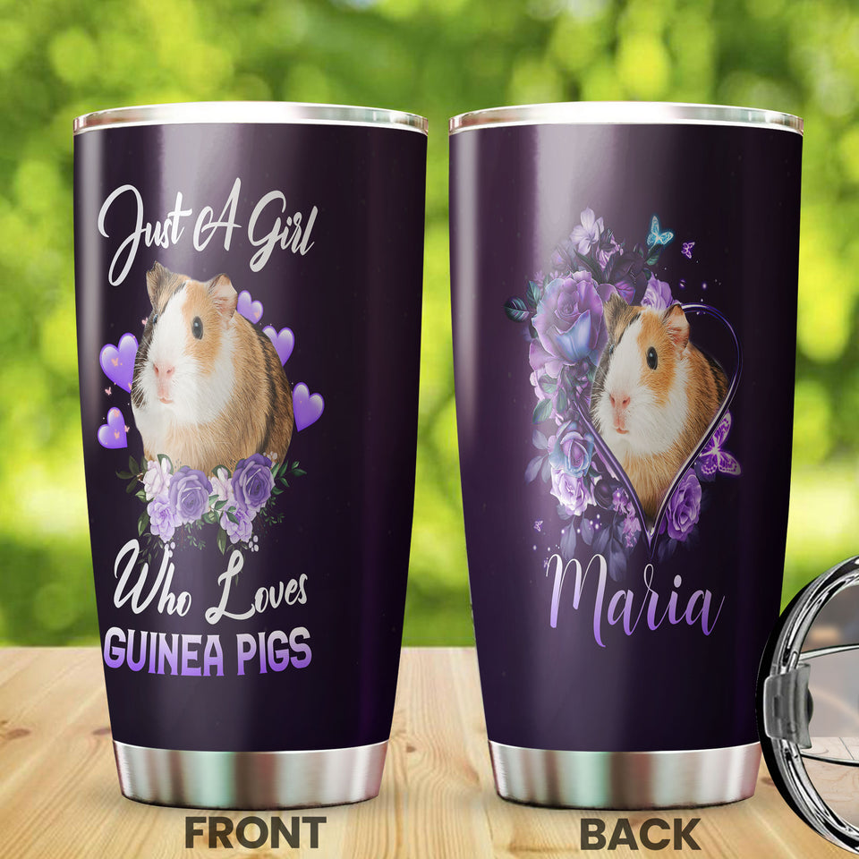 Camellia Personalized Hamster Just A Girl Loves Guinea Pigs Stainless Steel Tumbler - Double-Walled Insulation Travel Thermal Cup With Lid Gift For Guinea Pigs Hammy Lover Girl