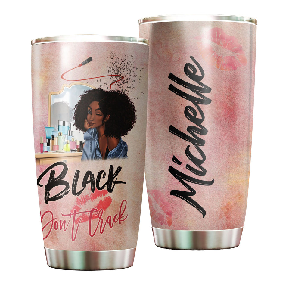 Camellia Personalized Black Don't Crack Afro Girl Stainless Steel Tumbler - Double-Walled Insulation Thermal Cup With Lid Gift For Strong Girl Women