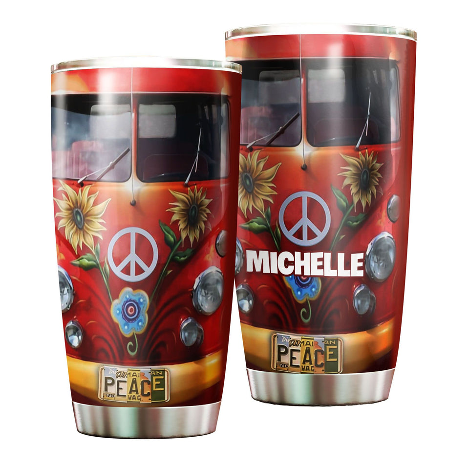Camellia Personalized Sunflower Hippie Peace Lover Graphics Stainless Steel Tumbler - Double-Walled Insulation Thermal Cup With Lid Gift For Hipster
