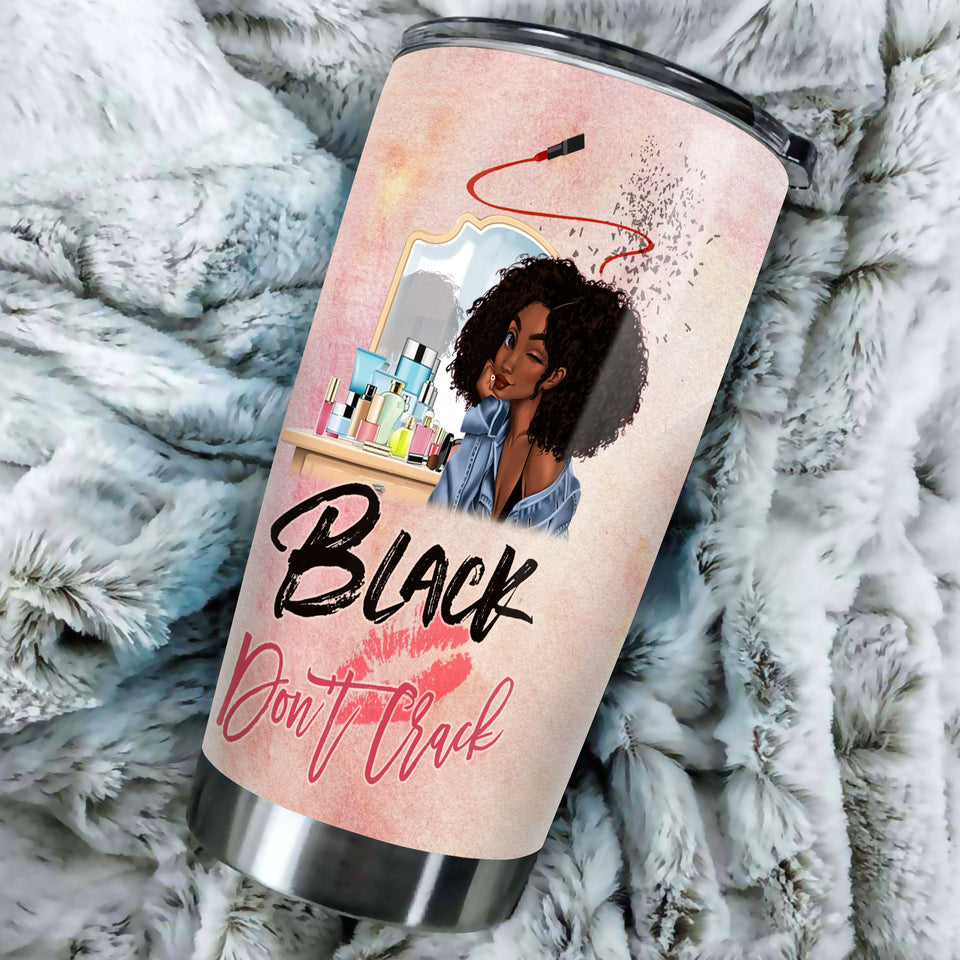 Camellia Personalized Black Don't Crack Afro Girl Stainless Steel Tumbler - Double-Walled Insulation Thermal Cup With Lid Gift For Strong Girl Women