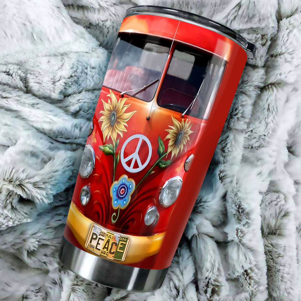 Camellia Personalized Sunflower Hippie Peace Lover Graphics Stainless Steel Tumbler - Double-Walled Insulation Thermal Cup With Lid Gift For Hipster