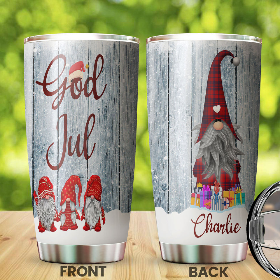 Camellia Personalized Gnomes God Jul Christmas Stainless Steel Tumbler - Double-Walled Insulation Thermal Cup With Lid Gift For Xmas Holiday