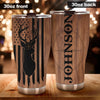Camellia Personalized Deer Forest Hunting American Flag Wooden Style Stainless Steel Tumbler - Double-Walled Insulation Travel Thermal Cup With Lid Gift For Deer Hunter Men