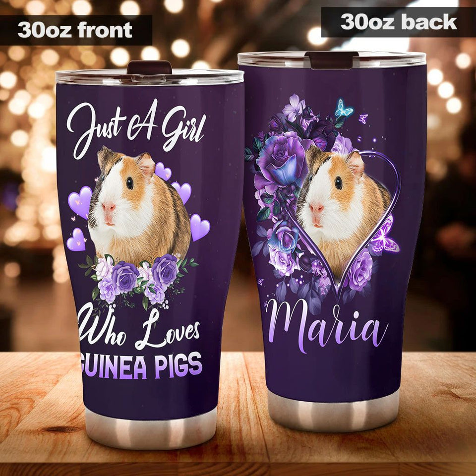 Camellia Personalized Hamster Just A Girl Loves Guinea Pigs Stainless Steel Tumbler - Double-Walled Insulation Travel Thermal Cup With Lid Gift For Guinea Pigs Hammy Lover Girl