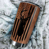 Camellia Personalized Deer Forest Hunting American Flag Wooden Style Stainless Steel Tumbler - Double-Walled Insulation Travel Thermal Cup With Lid Gift For Deer Hunter Men