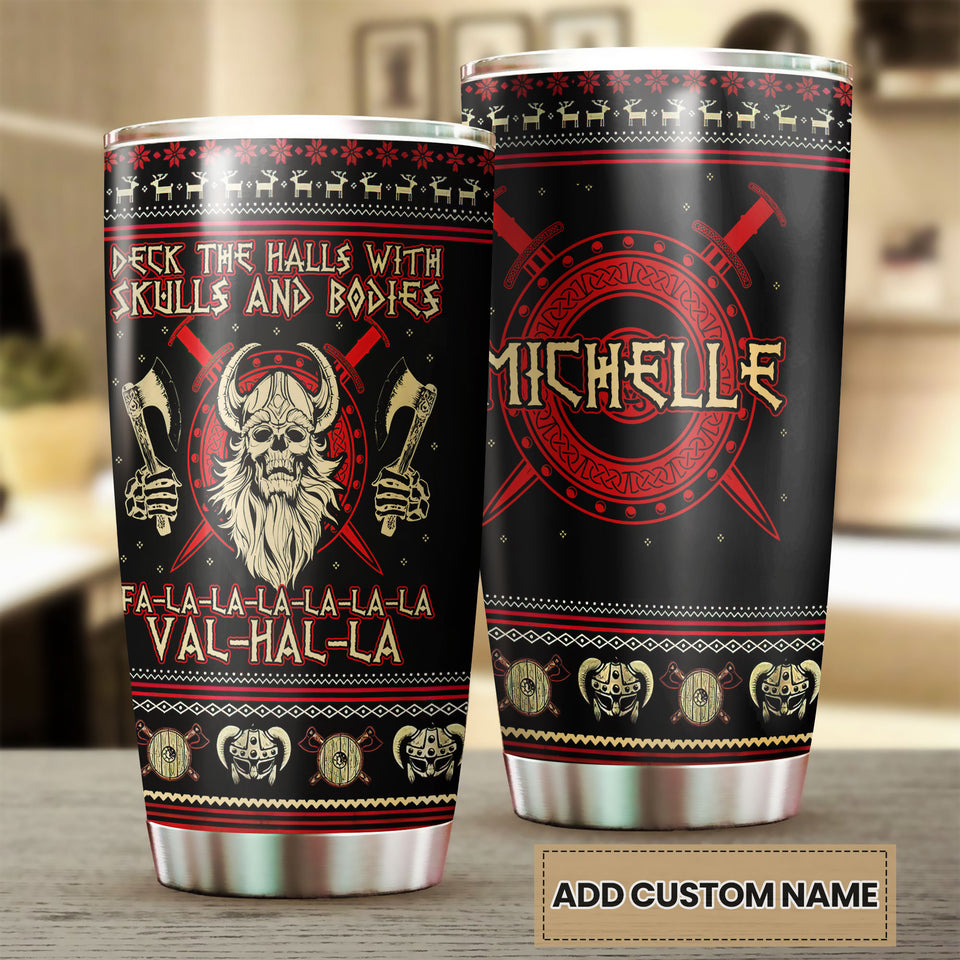 Camellia Personalized Viking Skulls And Bodies Valhalla Stainless Steel Tumbler - Double-Walled Insulation Travel Thermal Cup With Lid Gift For Dad