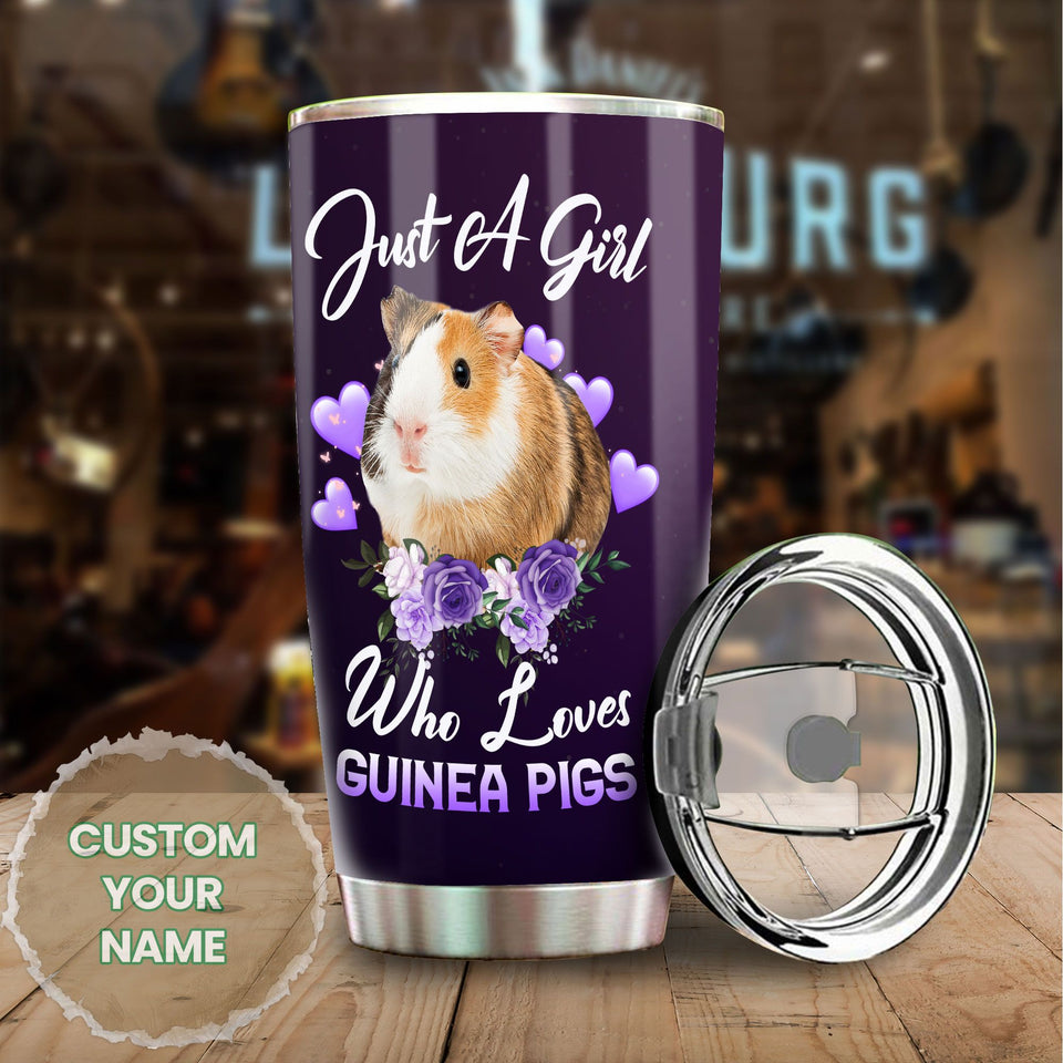 Camellia Personalized Hamster Just A Girl Loves Guinea Pigs Stainless Steel Tumbler - Double-Walled Insulation Travel Thermal Cup With Lid Gift For Guinea Pigs Hammy Lover Girl