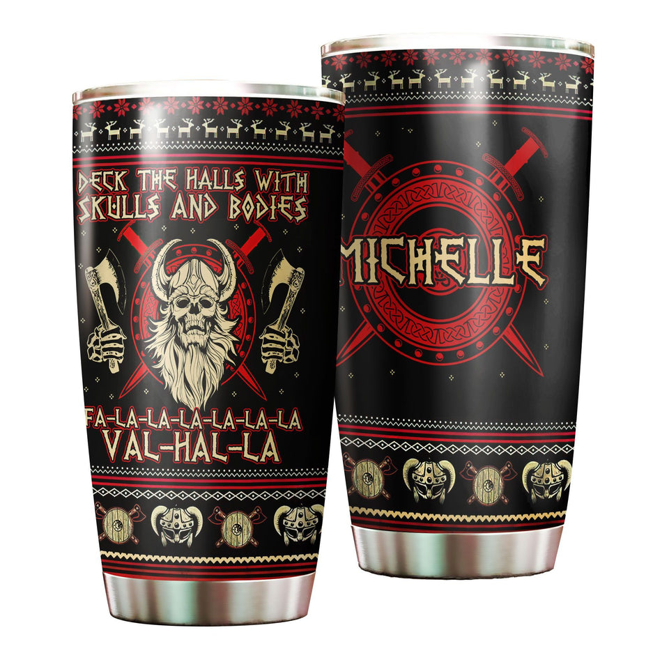 Camellia Personalized Viking Skulls And Bodies Valhalla Stainless Steel Tumbler - Double-Walled Insulation Travel Thermal Cup With Lid Gift For Dad