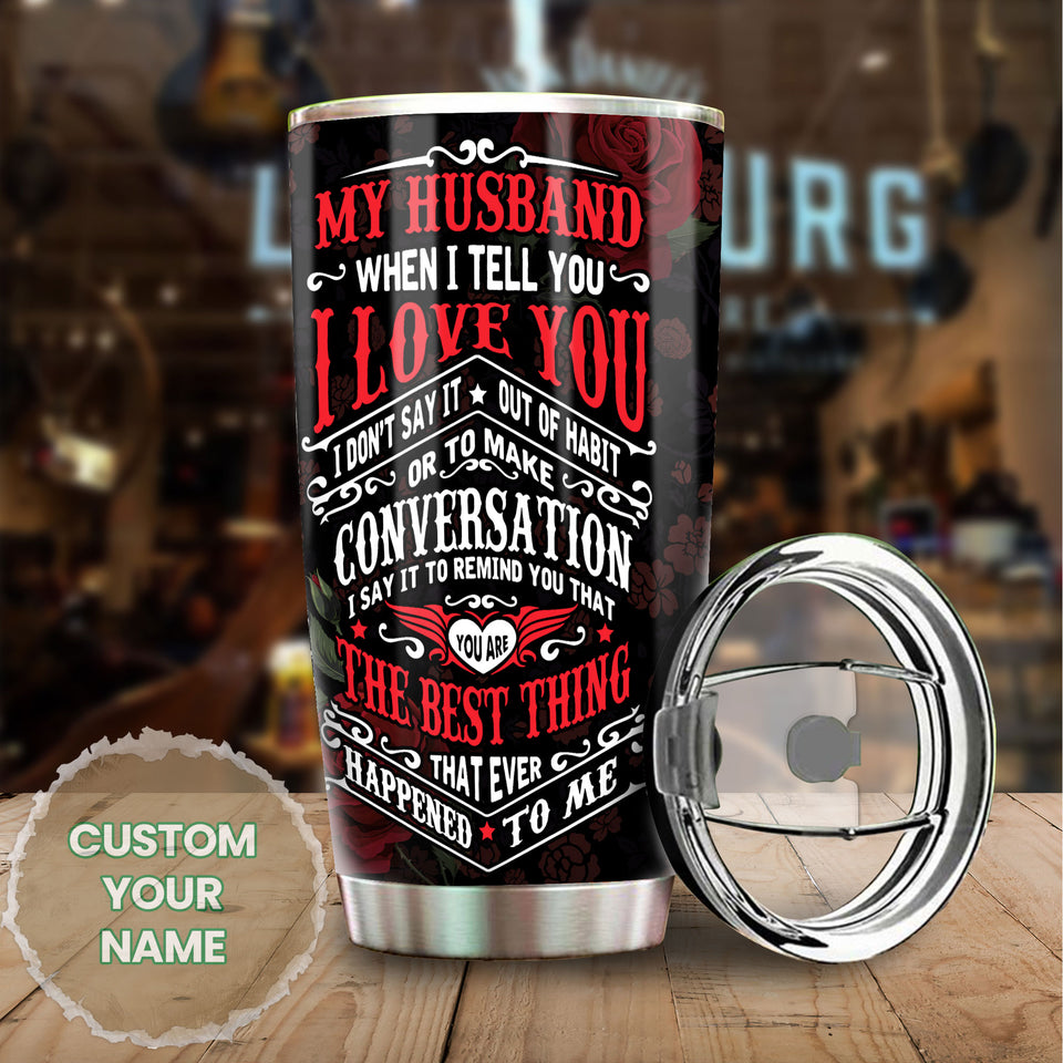 Camellia Personalized Skull Hippie My Husband I Love You Stainless Steel Tumbler - Double-Walled Insulation Travel Thermal Cup With Lid Gift For Valentines Day Couple Husband