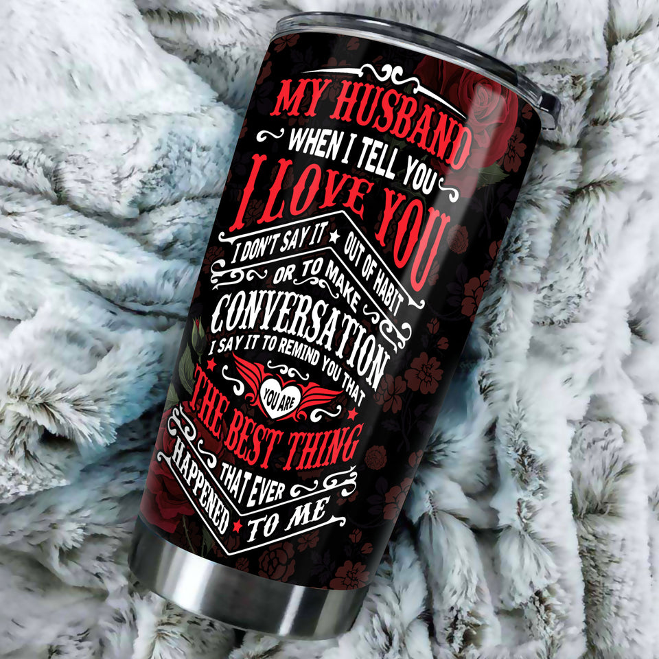 Camellia Personalized Skull Hippie My Husband I Love You Stainless Steel Tumbler - Double-Walled Insulation Travel Thermal Cup With Lid Gift For Valentines Day Couple Husband