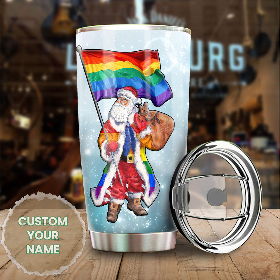 Camellia Personalized Santa LGBT Don't Afraid To Show Your True Color Stainless Steel Tumbler - Double-Walled Insulation Travel Thermal Cup With Lid Christmas Gift Friendly With Gay