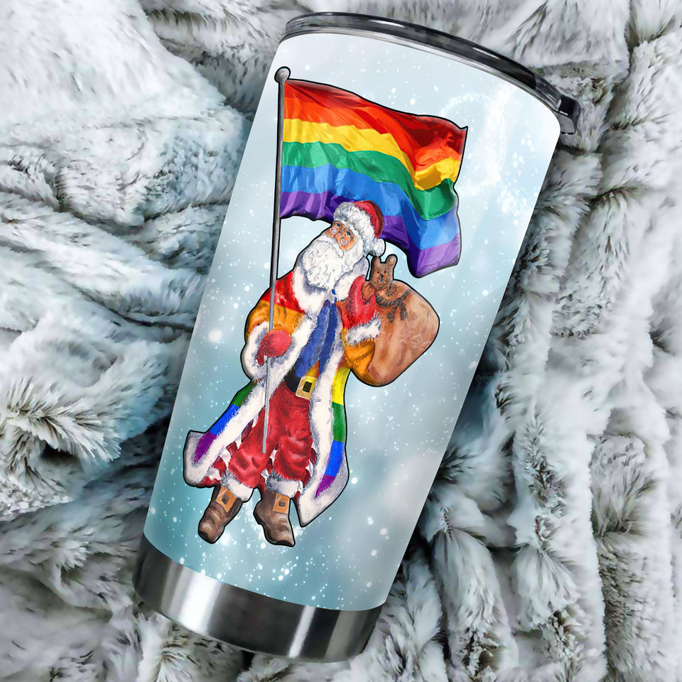 Camellia Personalized Santa LGBT Don't Afraid To Show Your True Color Stainless Steel Tumbler - Double-Walled Insulation Travel Thermal Cup With Lid Christmas Gift Friendly With Gay