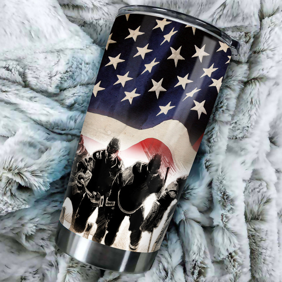 Camellia Personalized American Flag Soldiers US Army Stainless Steel Tumbler - Double-Walled Insulation Travel Thermal Cup With Lid Gift For 4th Of July Veteran Marines Soldiers