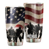 Camellia Personalized American Flag Soldiers US Army Stainless Steel Tumbler - Double-Walled Insulation Travel Thermal Cup With Lid Gift For 4th Of July Veteran Marines Soldiers