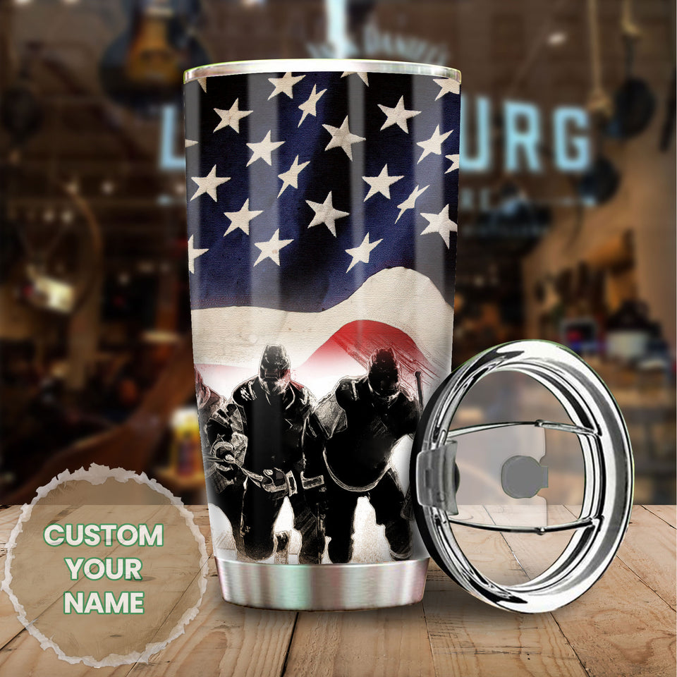 Camellia Personalized American Flag Soldiers US Army Stainless Steel Tumbler - Double-Walled Insulation Travel Thermal Cup With Lid Gift For 4th Of July Veteran Marines Soldiers