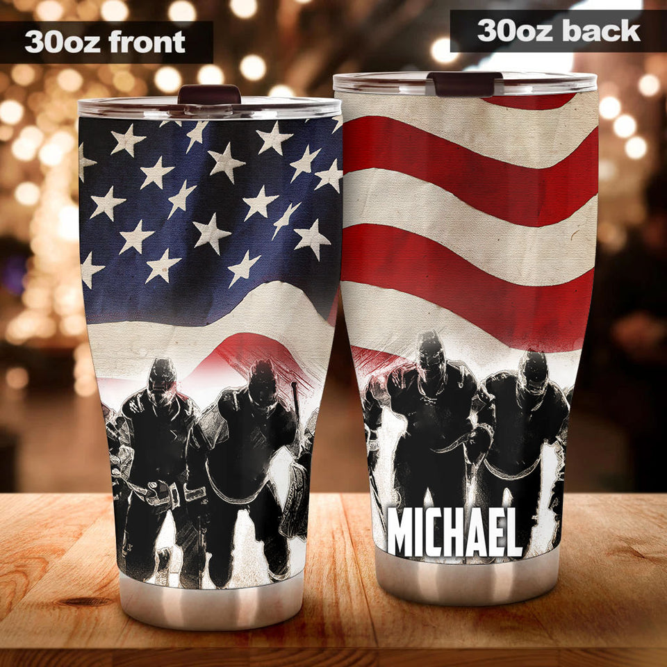 Camellia Personalized American Flag Soldiers US Army Stainless Steel Tumbler - Double-Walled Insulation Travel Thermal Cup With Lid Gift For 4th Of July Veteran Marines Soldiers