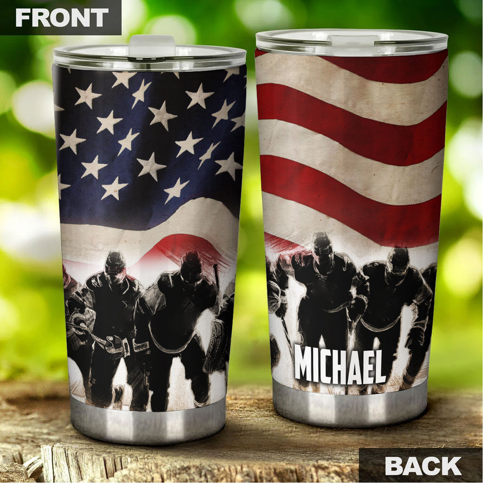 Camellia Personalized American Flag Soldiers US Army Stainless Steel Tumbler - Double-Walled Insulation Travel Thermal Cup With Lid Gift For 4th Of July Veteran Marines Soldiers