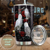 Camellia Personalized White Owls And Roses Graphics Stainless Steel Tumbler - Double-Walled Insulation Thermal Cup With Lid