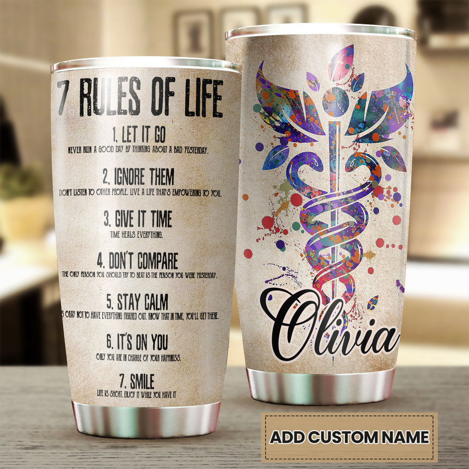 Personalized 7 Rules of Life Inspiring Quotes Stainless Steel - double-wall vacuum insulated coffee travel tumbler detail