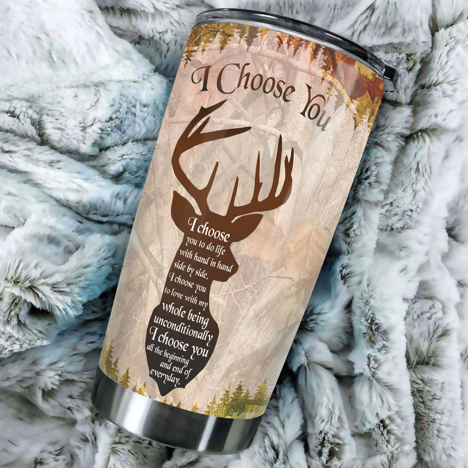 Camellia Personalized Deers Couple I Choose You Vintage Stainless Steel Tumbler - Double-Walled Insulation Travel Thermal Cup With Lid Gift For Valentines Day Couple
