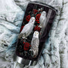 Camellia Personalized White Owls And Roses Graphics Stainless Steel Tumbler - Double-Walled Insulation Thermal Cup With Lid