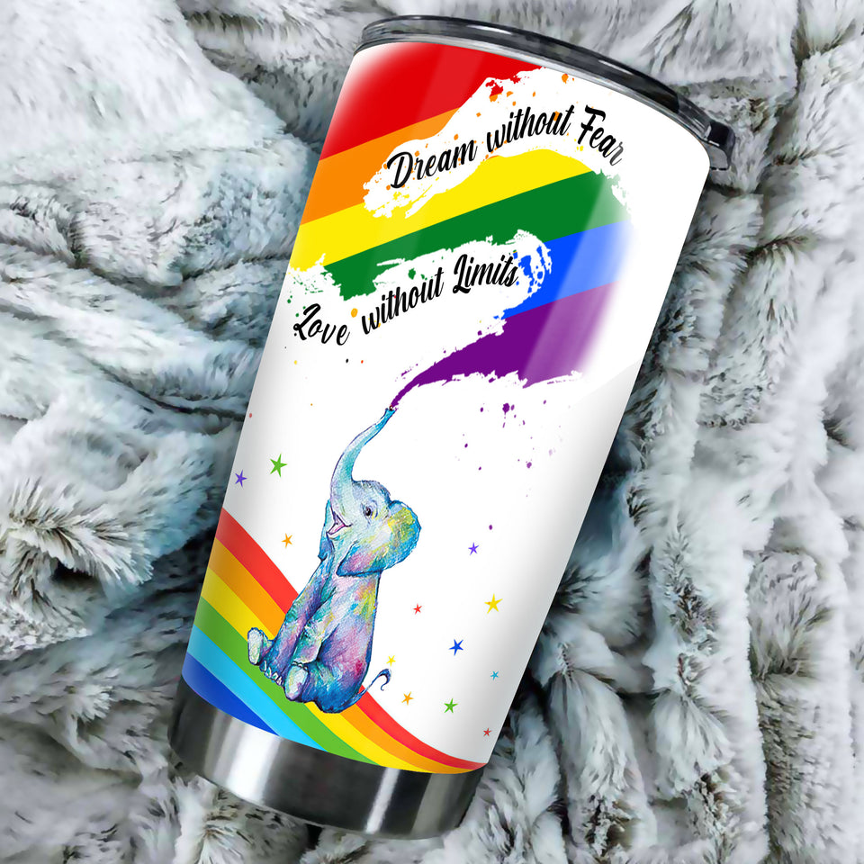 Personalized Rainbow Flag LGBT Love Without Limit Human Being - durable hot & cold beverage tumbler view #3