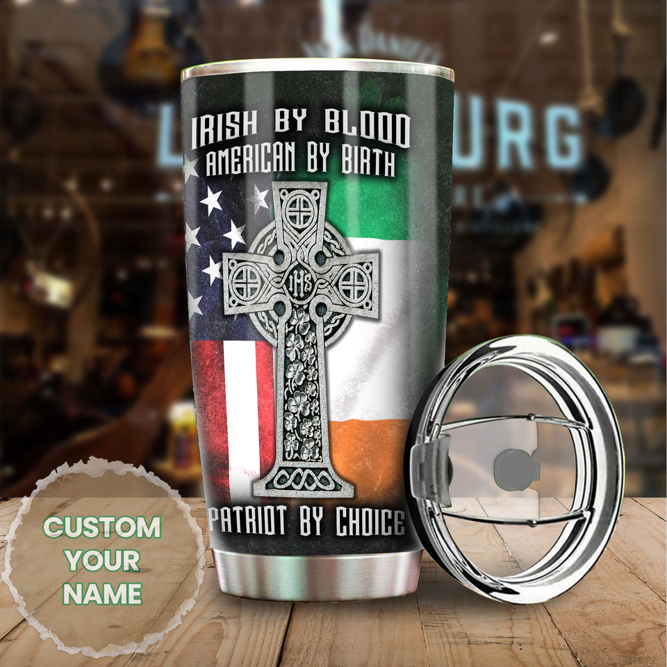 Camellia Personalized American Irish Patriot By Choice US Flag Stainless Steel Tumbler - Double-Walled Insulation Travel Thermal Cup With Lid Gift For Irish American 4th Of July