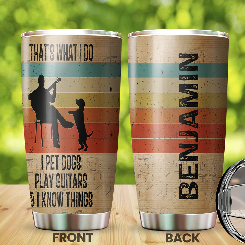 Personalized 3D Vintage Man Pets Dogs Play Guitar and Know - Small Pets Tumbler view #5