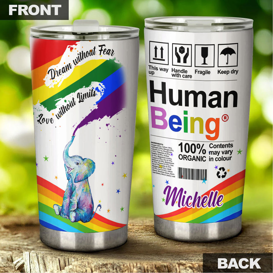 Personalized Rainbow Flag LGBT Love Without Limit Human Being - General Tumbler view #5