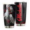Camellia Personalized White Owls And Roses Graphics Stainless Steel Tumbler - Double-Walled Insulation Thermal Cup With Lid