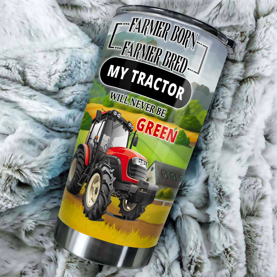 Camellia Personalized Tractor Farmer Tractor Never Be Green Farming Stainless Steel Tumbler - Double-Walled Insulation Travel Thermal Cup With Lid Gift For Tractor Lover