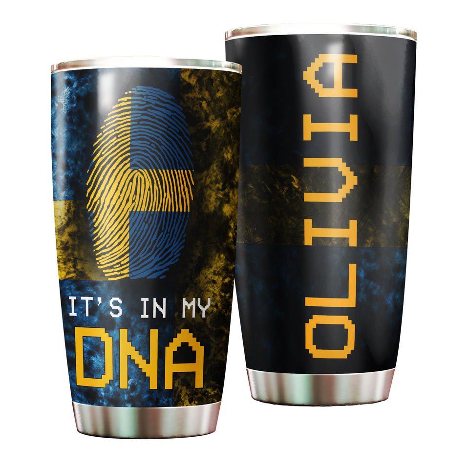 Camellia Personalized It's In My DNA Sweden Fingerprint Stainless Steel Tumbler - Double-Walled Insulation Travel Thermal Cup With Lid Gift For Viking Lover Swedish