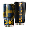 Camellia Personalized It's In My DNA Sweden Fingerprint Stainless Steel Tumbler - Double-Walled Insulation Travel Thermal Cup With Lid Gift For Viking Lover Swedish