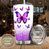Camellia Personalized Violet Butterfly Graphics Stainless Steel Tumbler - Double-Walled Insulation Thermal Cup With Lid Gift For Memorial Day