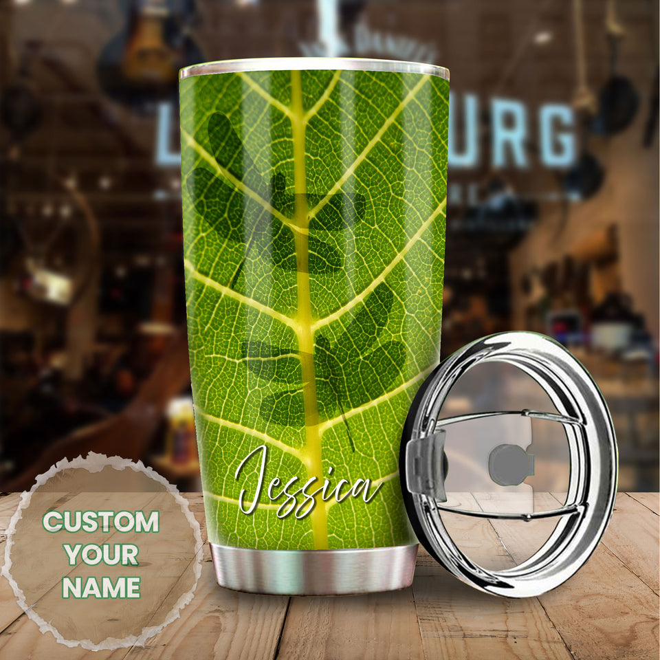 Camellia Personalized Dragonfly Animal Green Leaves Nature Stainless Steel Tumbler - Double-Walled Insulation Travel Thermal Cup With Lid Gift For Nature Dragonfly Lover