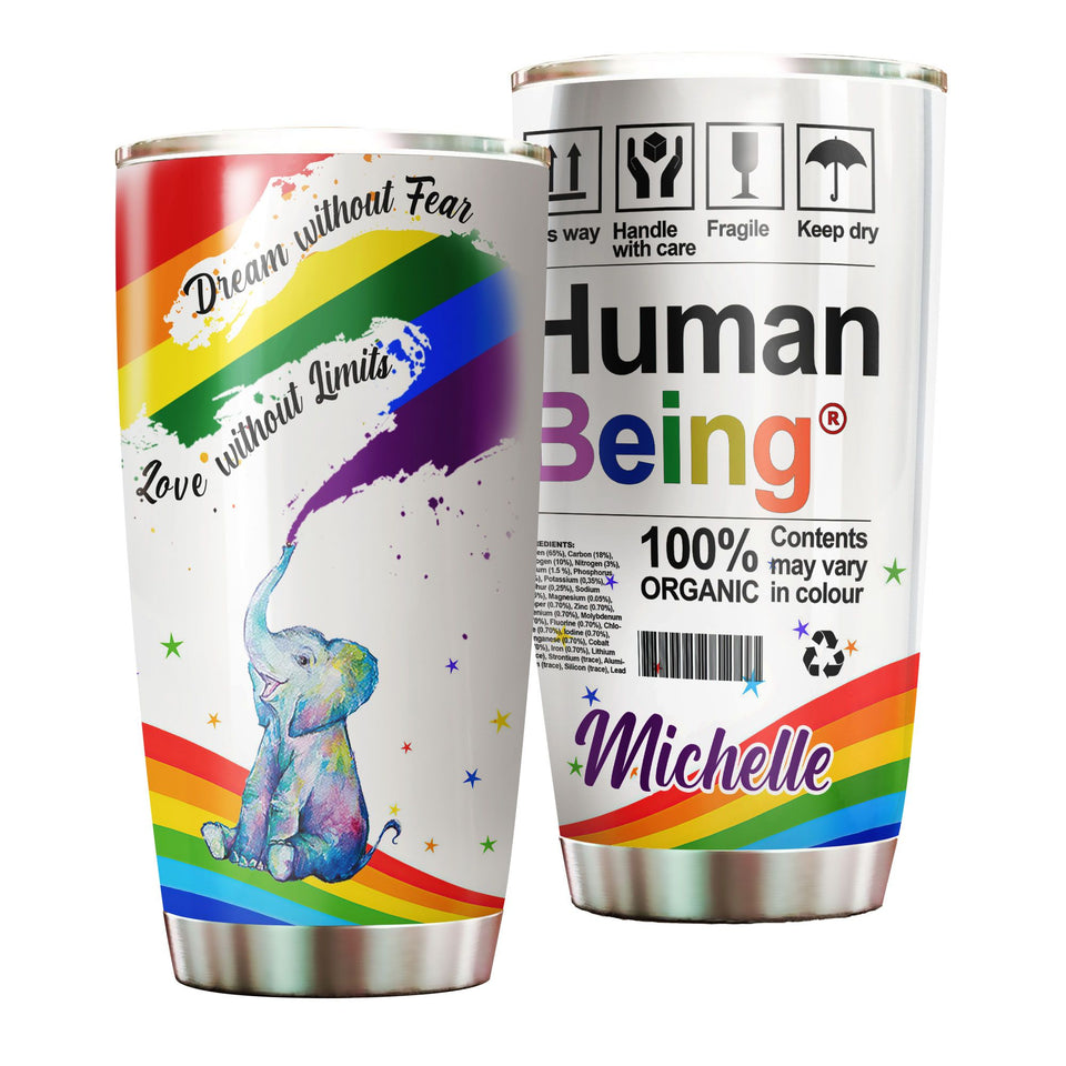 Personalized Rainbow Flag LGBT Love Without Limit Human Being - General insulated stainless steel tumbler drinkware preview