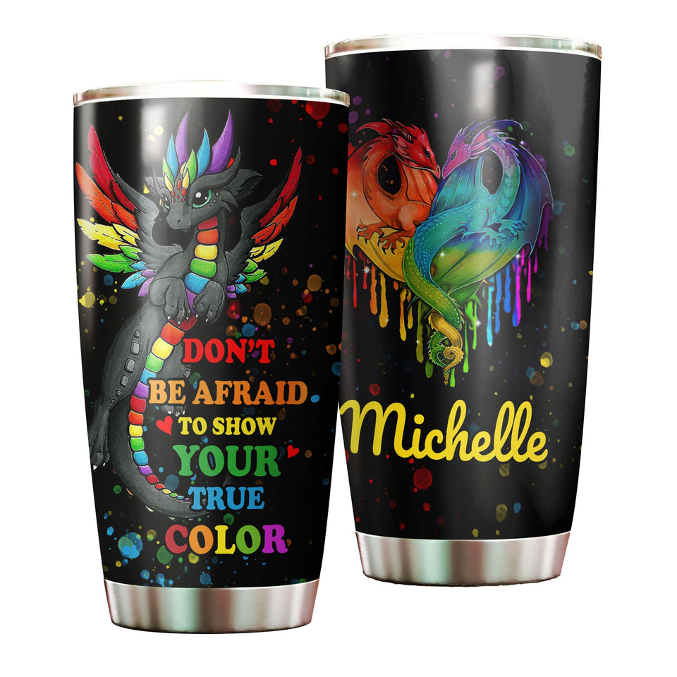 Personalized Rainbow Dragon LGBT Show Your True Color Stainless - General insulated stainless steel tumbler drinkware preview