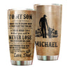 Camellia Personalized Trucker Vintage To My Son Loving Letters Stainless Steel Tumbler - Double-Walled Insulation Thermal Cup With Lid Dad Gift For Son Boys Birthday
