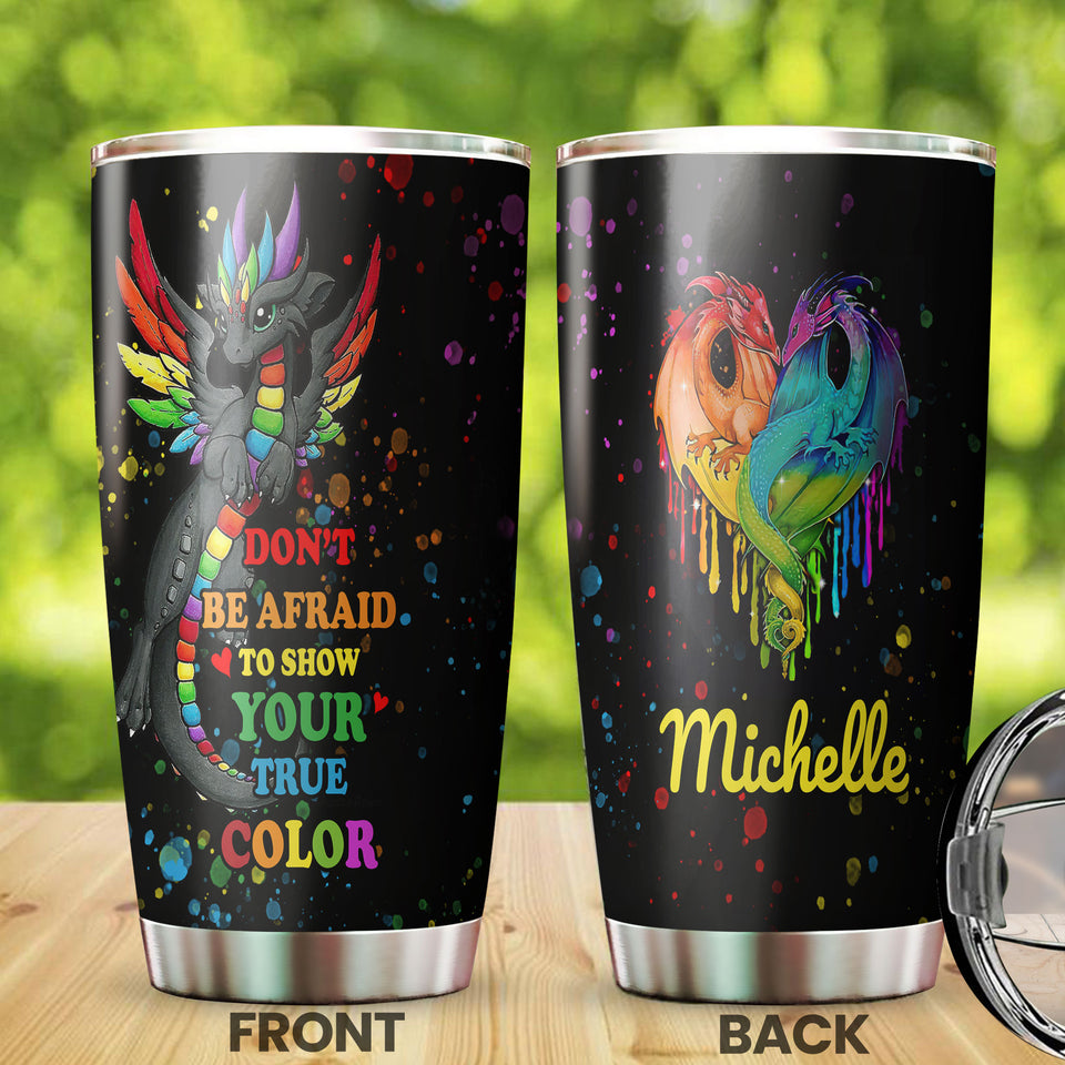 Personalized Rainbow Dragon LGBT Show Your True Color Stainless - General Tumbler view #7
