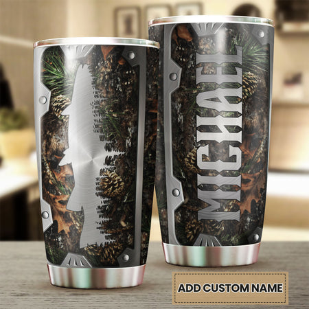 Camellia Personalized Fishing Hunting Metal Style Stainless Steel Tumbler - Double-Walled Insulation Travel Thermal Cup With Lid Gift For Fisherman Fighing Dad Hunter