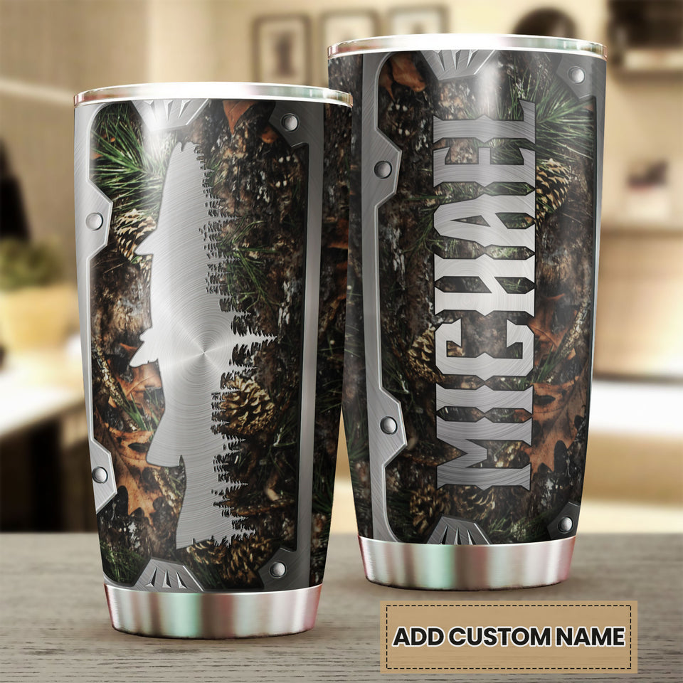 Camellia Personalized Fishing Hunting Metal Style Stainless Steel Tumbler - Double-Walled Insulation Travel Thermal Cup With Lid Gift For Fisherman Fighing Dad Hunter