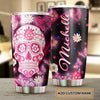 Camellia Personalized 3D Henna Hippie Pink Skull And Butterfly Stainless Steel Tumbler - Double-Walled Insulation Travel Thermal Cup With Lid Gift For Hipster