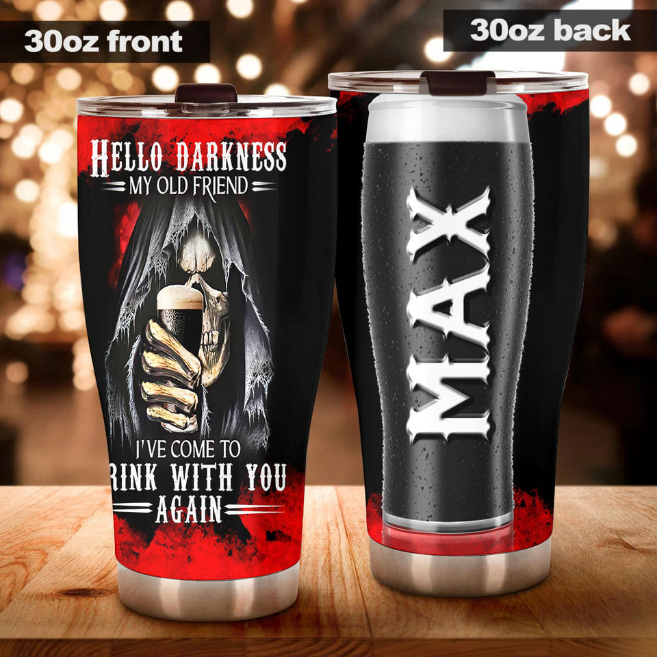 Camellia Personalized Hello Darkness Come To Drink With You Beer Stainless Steel Tumbler - Double-Walled Insulation Beer Thermal Cup With Lid Gift For Beer Dad Uncle