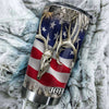 Camellia Personalized American Flag Deer Skull Hunting Stainless Steel Tumbler - Double-Walled Insulation Travel Thermal Cup With Lid Gift For 4th Of July Hunting Hunter